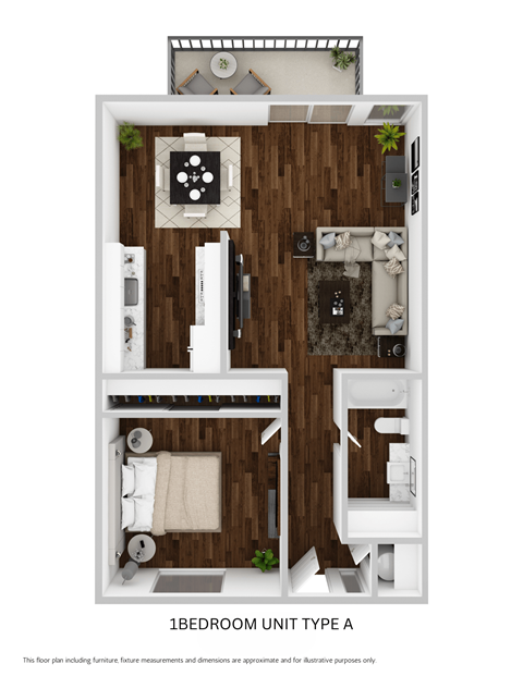 Floor plan for 1 bed, 1 bath, 773 sqft